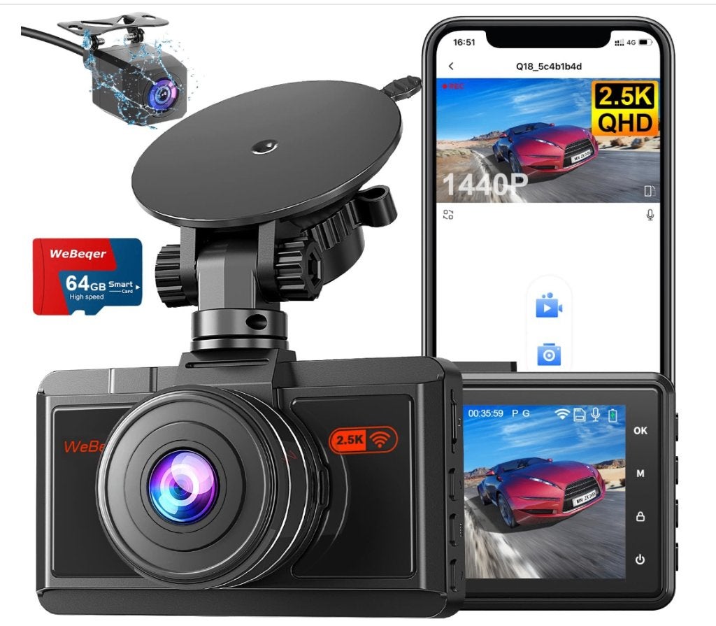 Dashcam 2.5K Avant + Caméra Arrière 1080P WiFi, Autos : Divers, Dashcams, Neuf, Enlèvement ou Envoi