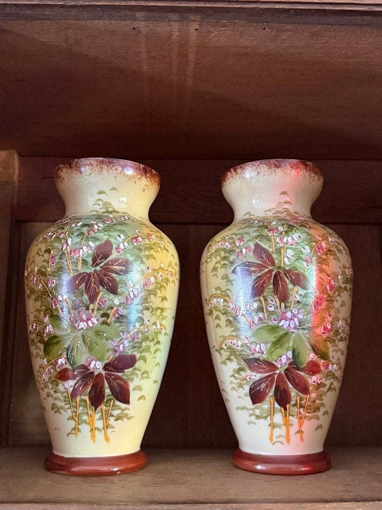 Paar Antieke Art Nouveau Vazen – Aardewerk met Botanisch, Antiek en Kunst, Ophalen of Verzenden