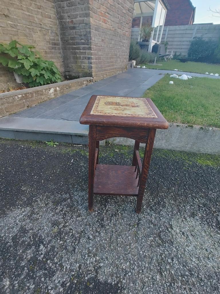 Vintage houten plantenstandaard / bijzettafel, Ophalen, Gebruikt