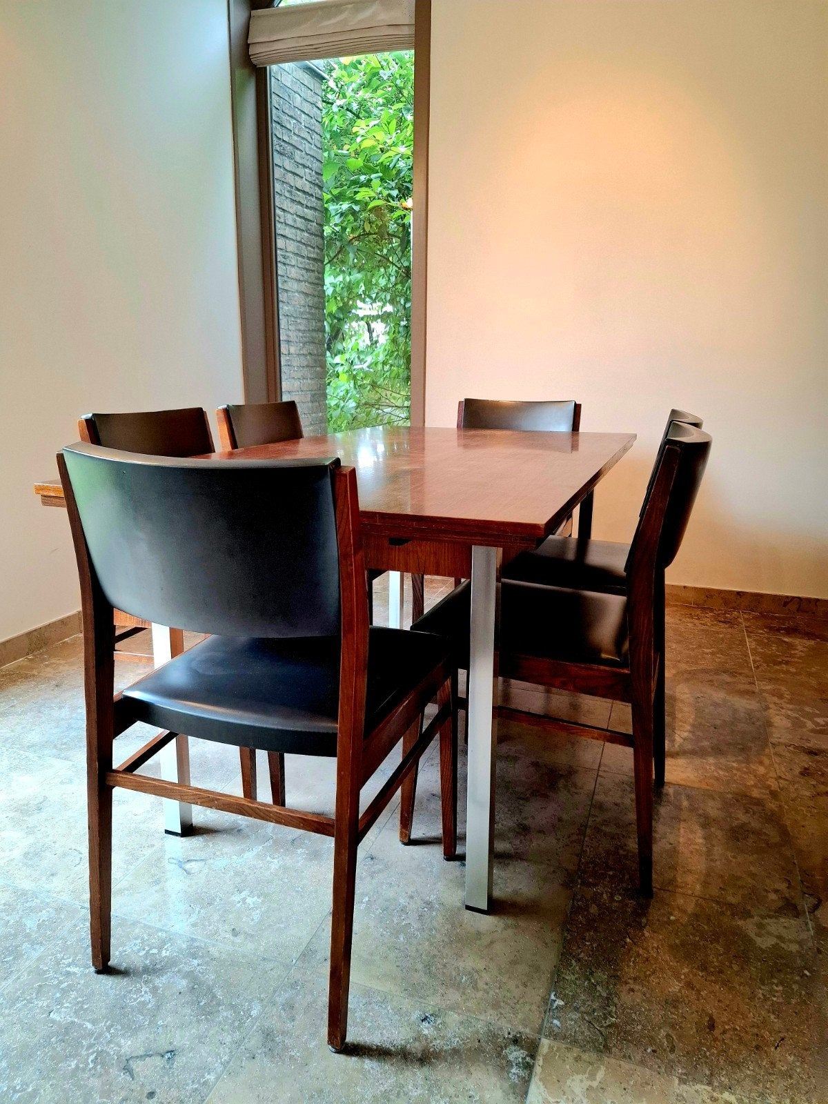 Authentieke eettafel met 6 stoelen eind jaren '60, Antiek en Kunst, Ophalen