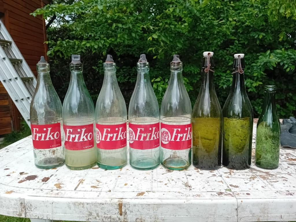 Oude bier en limonadeflessen brouwerij Rriko Vlaamsche Lauwe, Ophalen of Verzenden