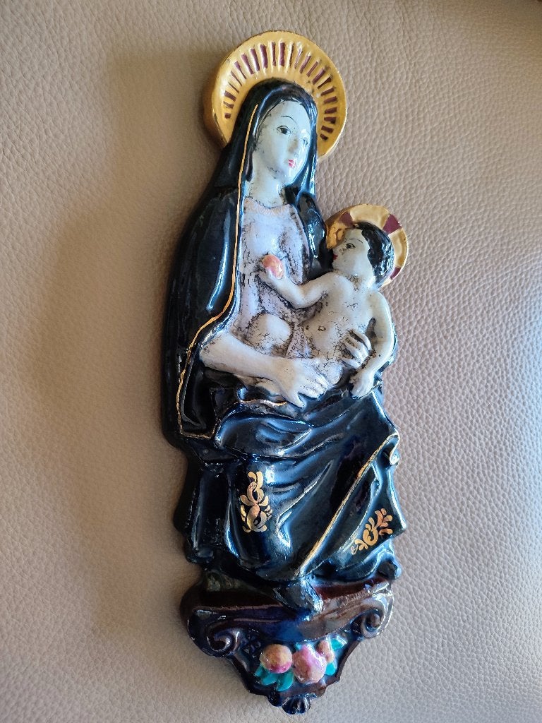 Rare plaque murale Vierge à l'Enfant. Signée Perignem, Antiquités & Art, Enlèvement ou Envoi