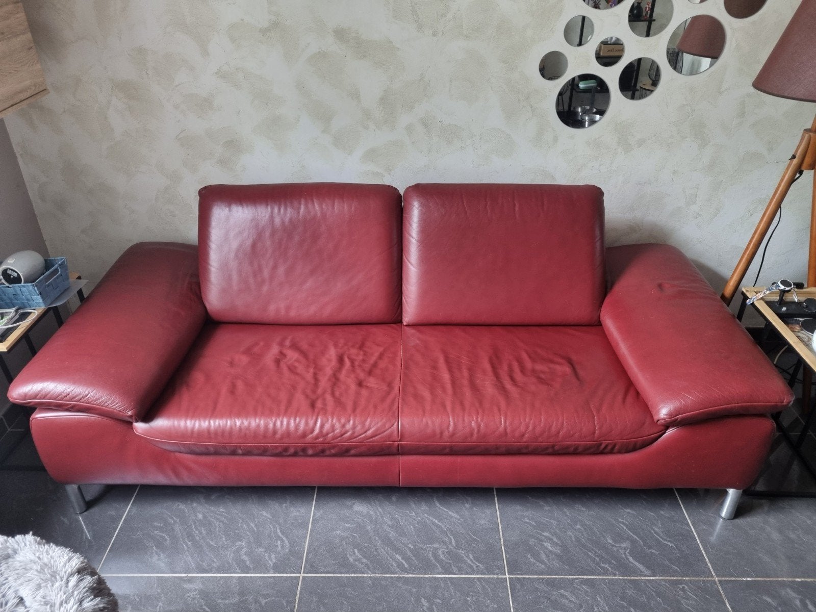 Divan + pouf en cuir, Maison & Meubles, Enlèvement, Utilisé, Rectangulaire, Cuir