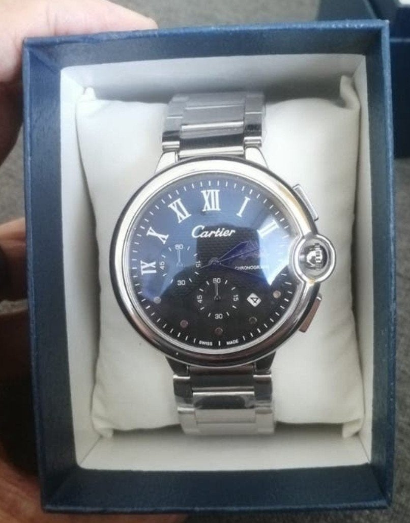 Cartier balloon bleu Moon chonograaf, Overige merken, Staal, Staal, Polshorloge