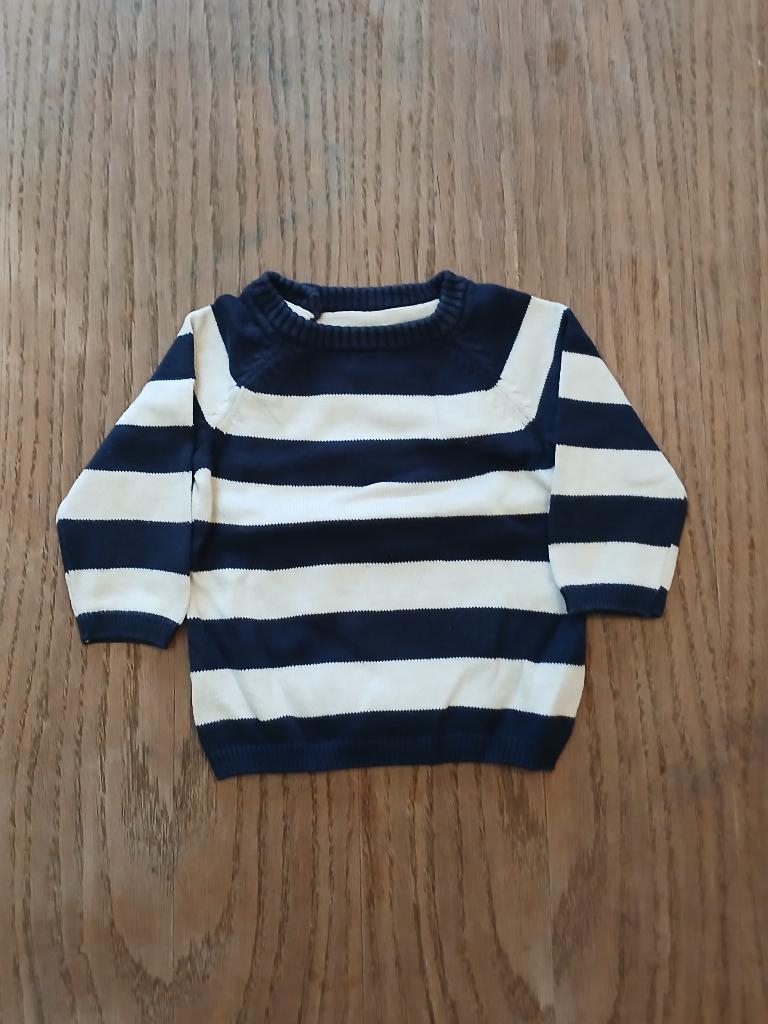 H&M Gestreepte Gebreide Trui - Maat 68 - Donkerblauw/Wit, Enfants & Bébés, Vêtements de bébé | Taille 68, Utilisé, Garçon, Pull ou Veste