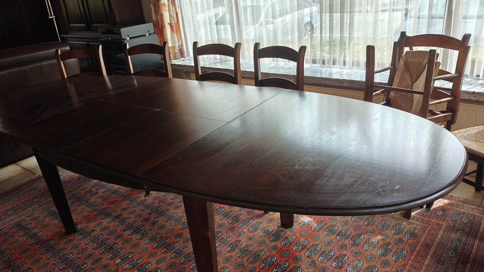 Tafel voor eetkamer en 8 stoelen, Huis en Inrichting, Ophalen, Gebruikt, Landelijk, 6 tot 8 stoelen