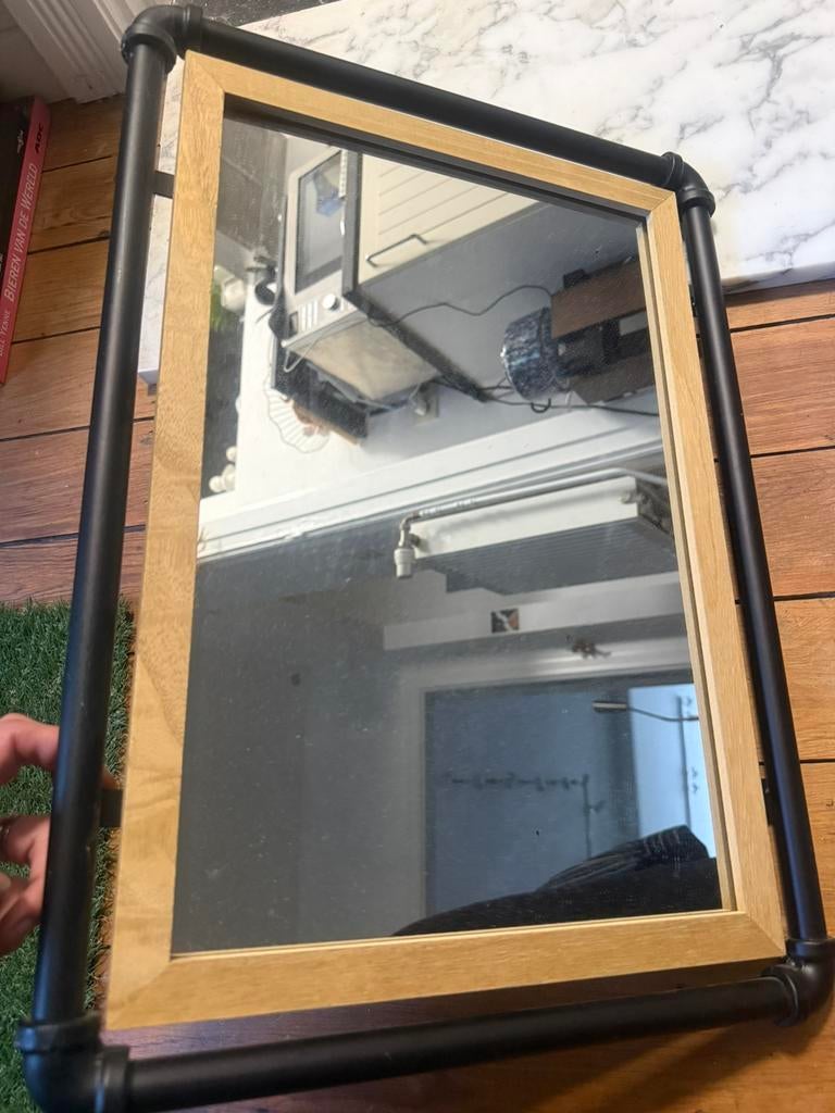 Spiegel buisframe idustrieel, Ophalen, Zo goed als nieuw