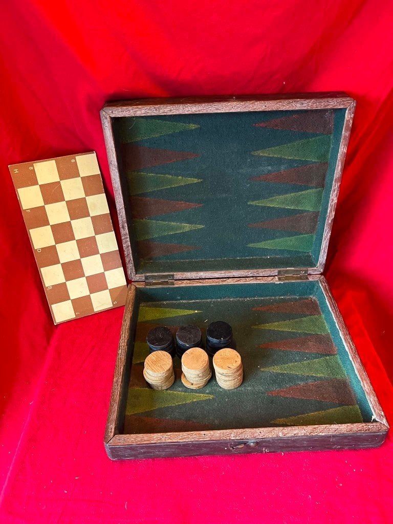 Vintage houten backgammon spel., Ophalen of Verzenden