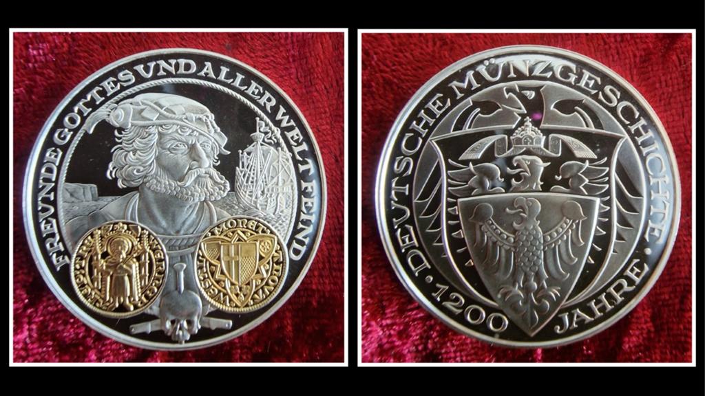 Zilveren munt met goud 1200 Jahre Deutsche Münze, Postzegels en Munten, Ophalen of Verzenden