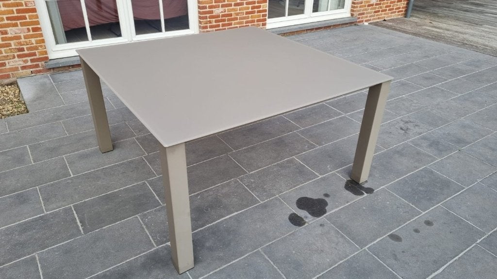 Table pour 8 personnes avec plateau en verre - état neuf, Maison & Meubles, 100 à 150 cm, Cinq personnes ou plus, 100 à 150 cm