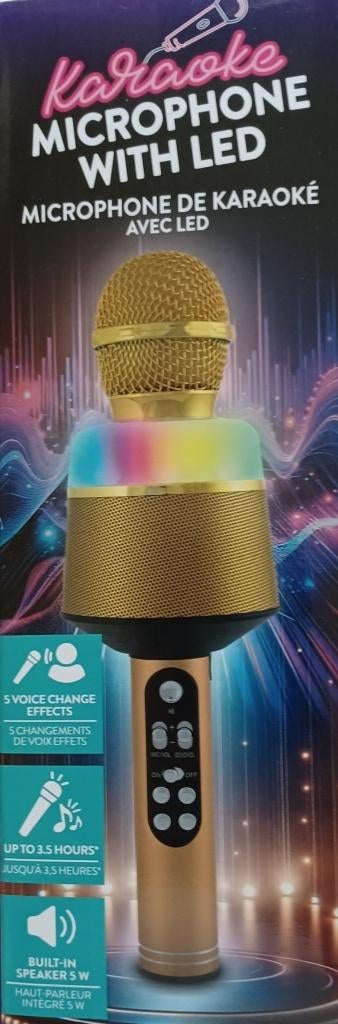microphone de karaoké sans fil doré - Bluetooth et LED, Musique & Instruments, Enlèvement ou Envoi, Neuf, Micro chant, Sans fil