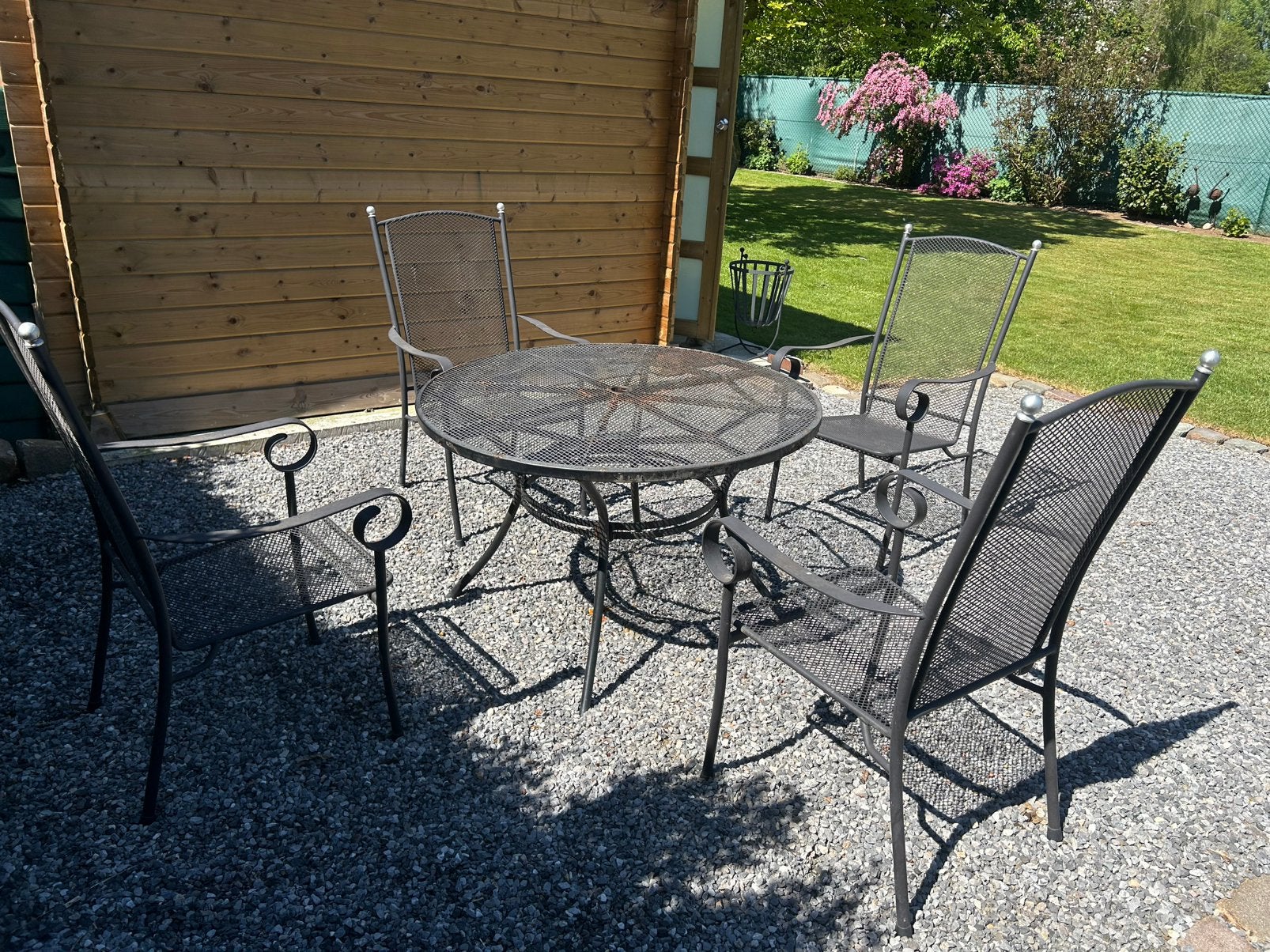 Tuinset roestvrij staal tafel + 4 stoelen, Ophalen, Gebruikt, Tuinset