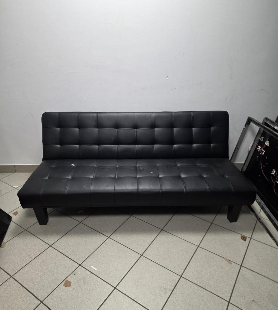 Canapé-lit noir/assise en cuir Klikklak, Maison & Meubles, Trois personnes, Bois, 125 à 150 cm, Utilisé