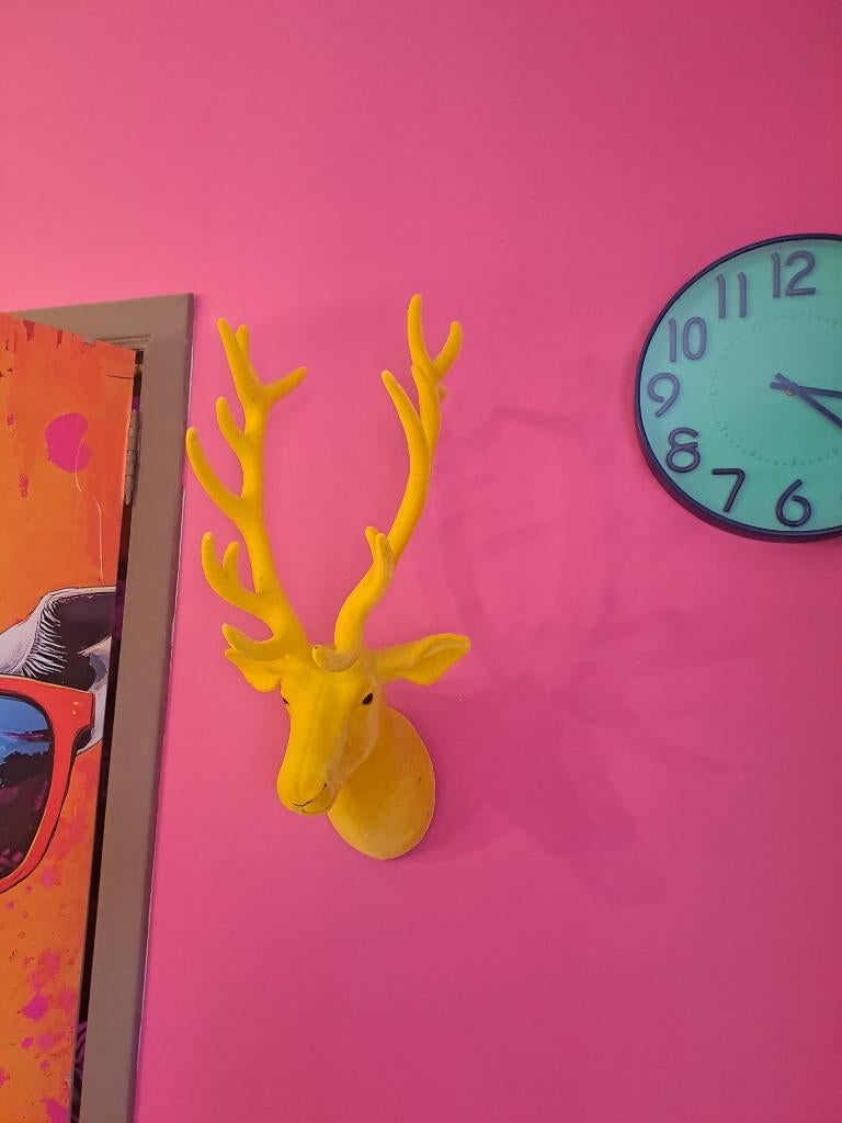 Hertenkop geel pop art, Antiek en Kunst, Ophalen