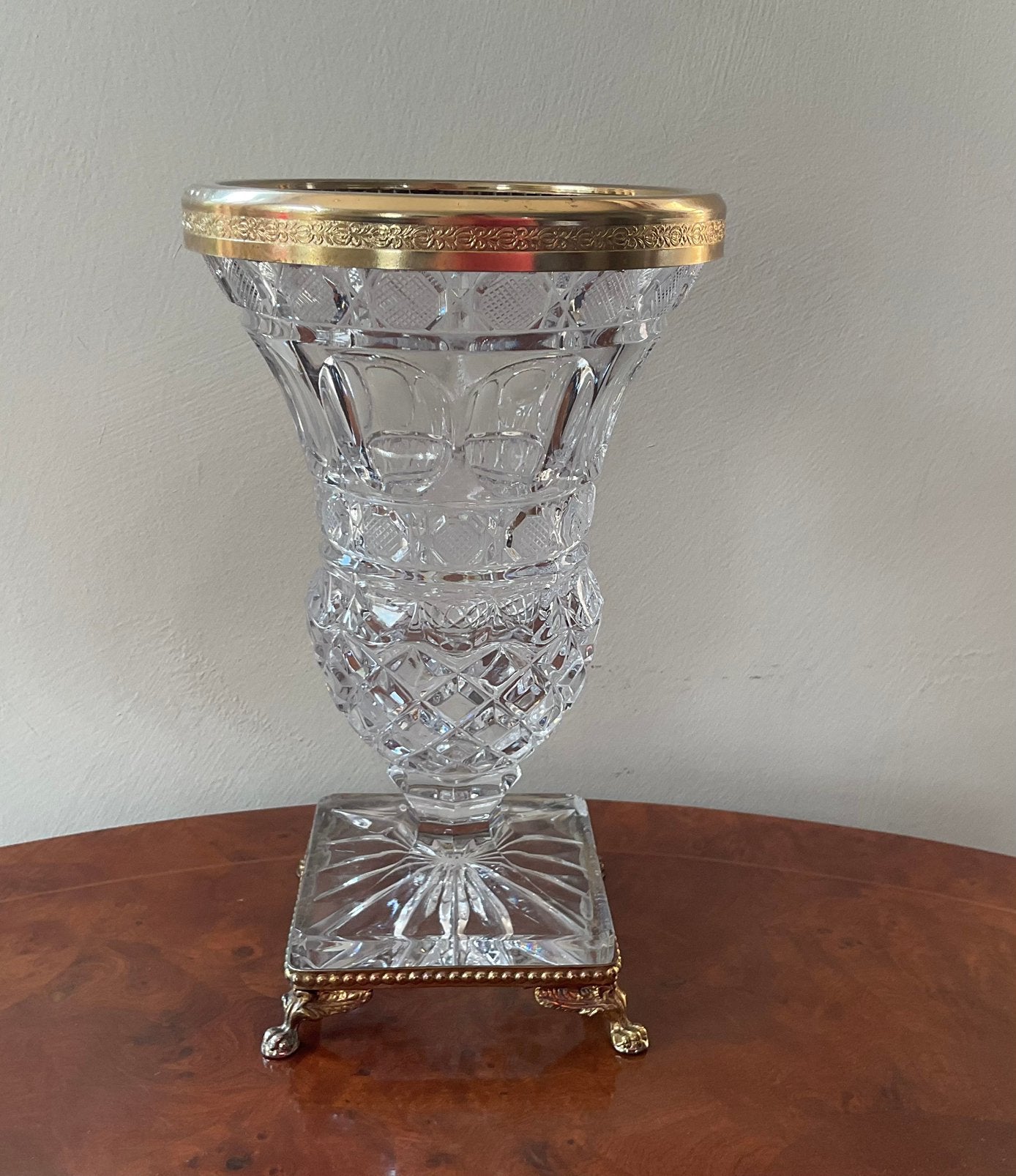 Kristallen vintage vaas met goudkleurige accenten, Ophalen