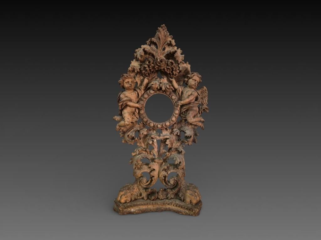 Imposant porte reliques deux anges, bois sculpté, 18e siècle, Enlèvement ou Envoi