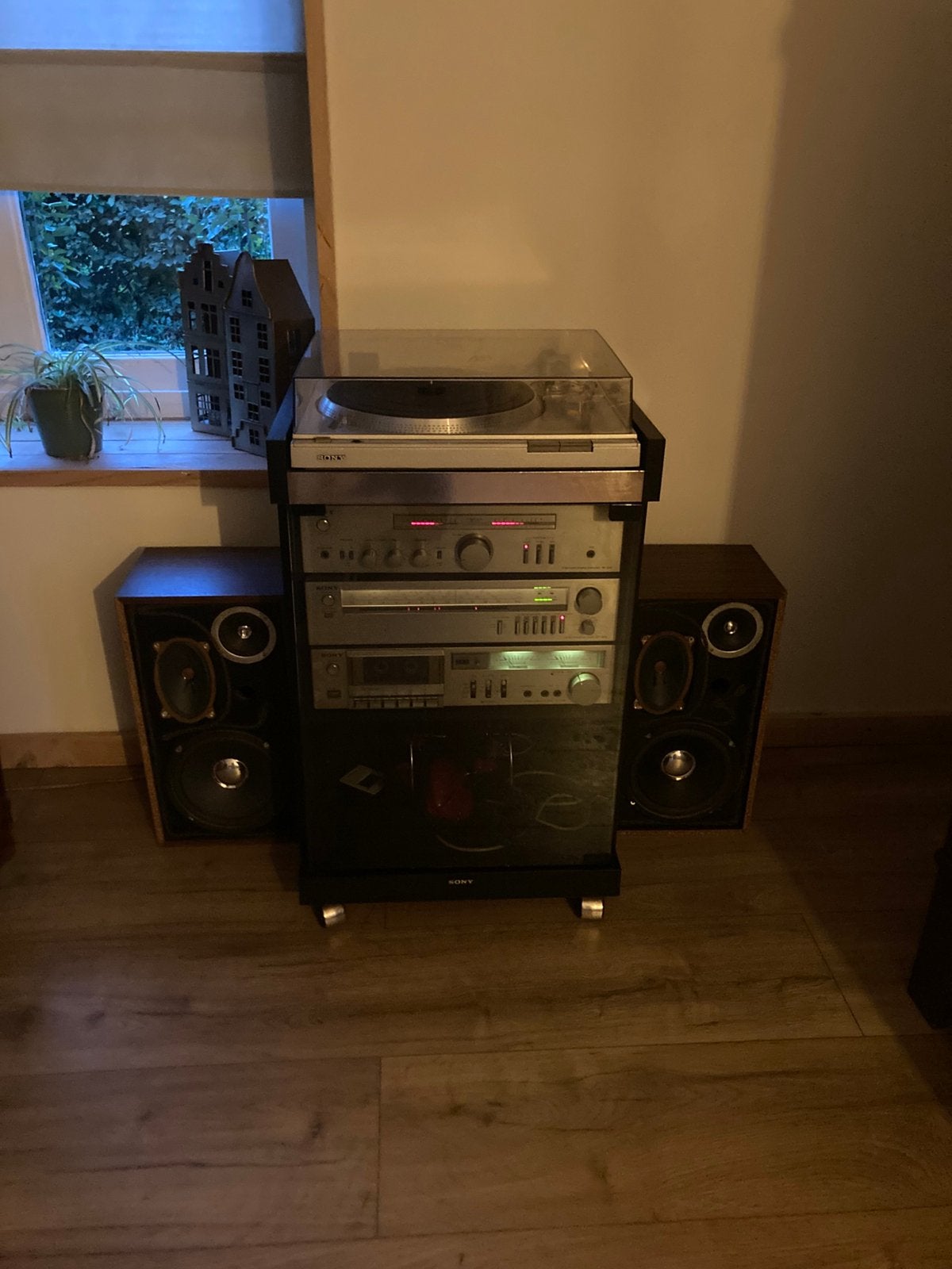 vintage stereo set sony in meubel, Ophalen, Gebruikt, Sony, Losse componenten