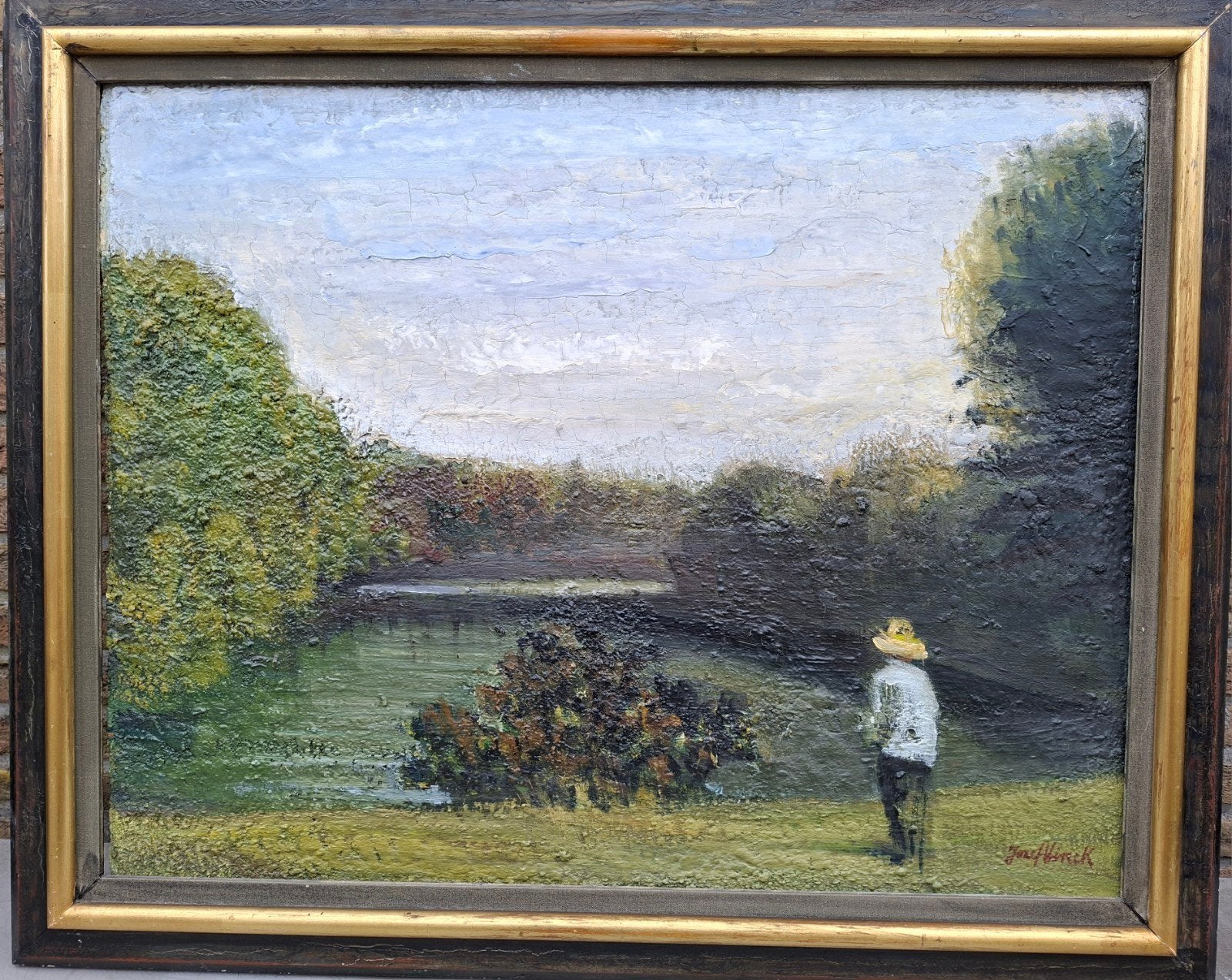 VINCK Jozef "Man aan parkvijver" olie op doek, Antiek en Kunst, Ophalen, Doek