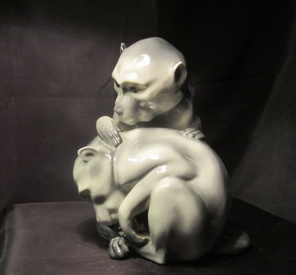 Antieke Pfeffer Gotha porselein apen, ca 1920; perfect!, Verzenden