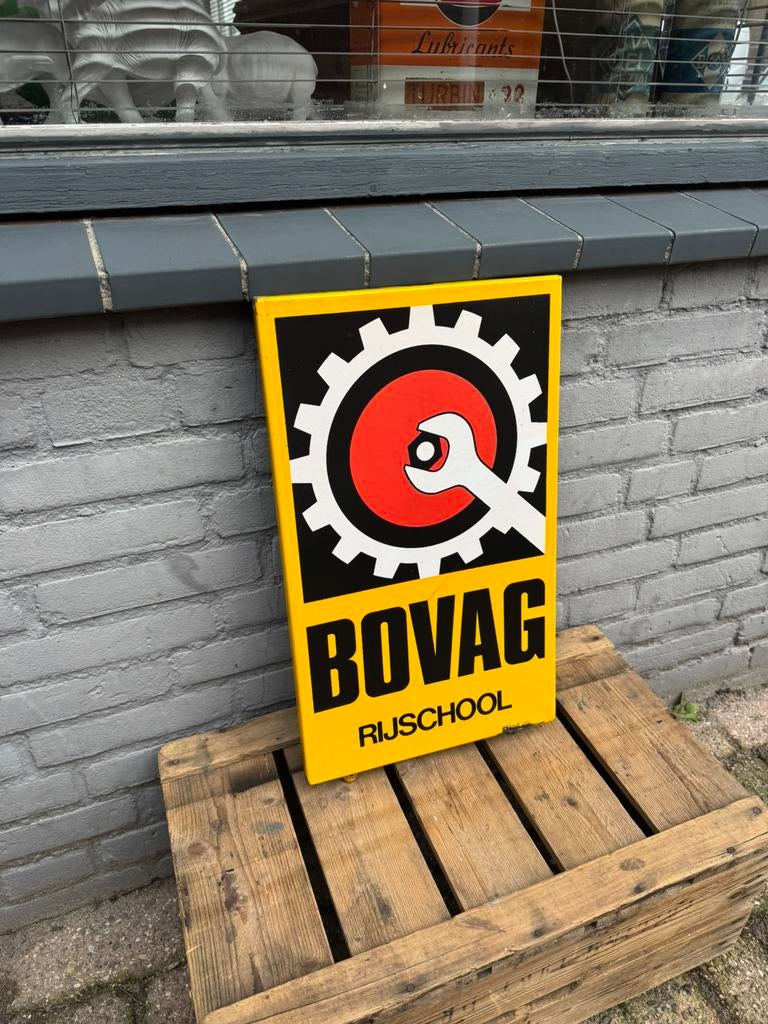 BOVAG Rijschool emaille reclamebord, Ophalen of Verzenden, Gebruikt, Reclamebord