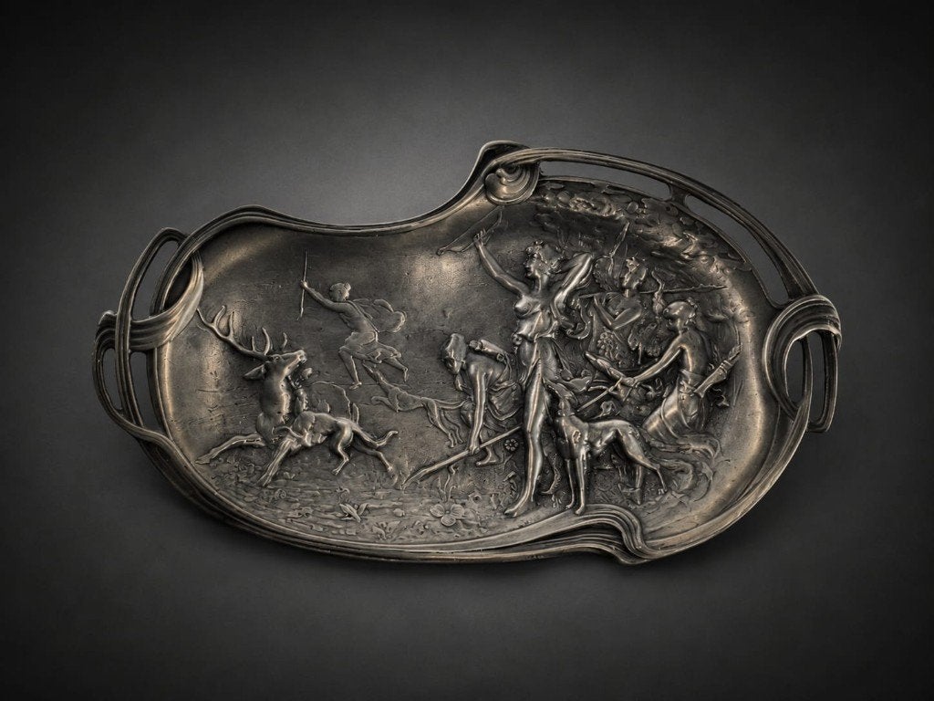 Plateau Art Nouveau en étain de Diane chasseresse., Enlèvement