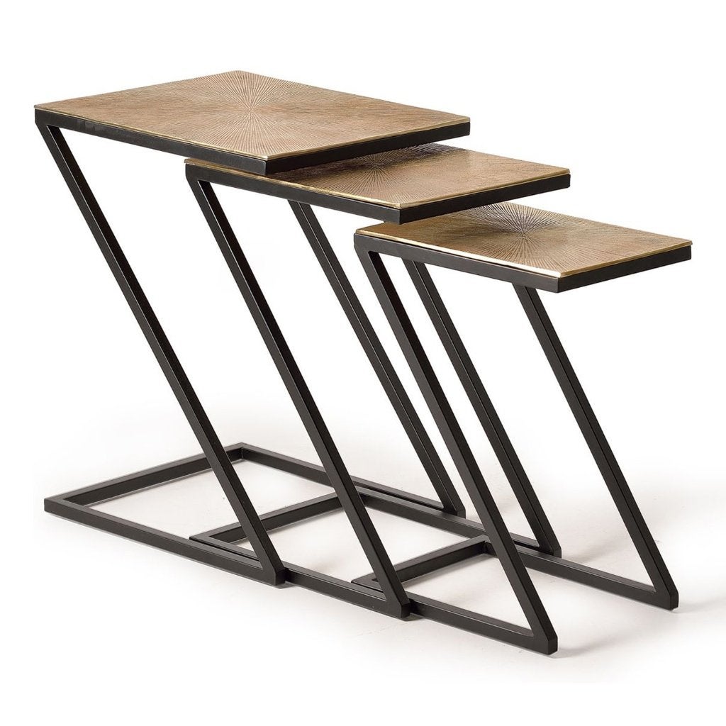 SET van 3 BIJZETTAFELS  goud aluminium blad zwart onderstel, Minder dan 55 cm, Metaal of Aluminium, Vierkant, Nieuw