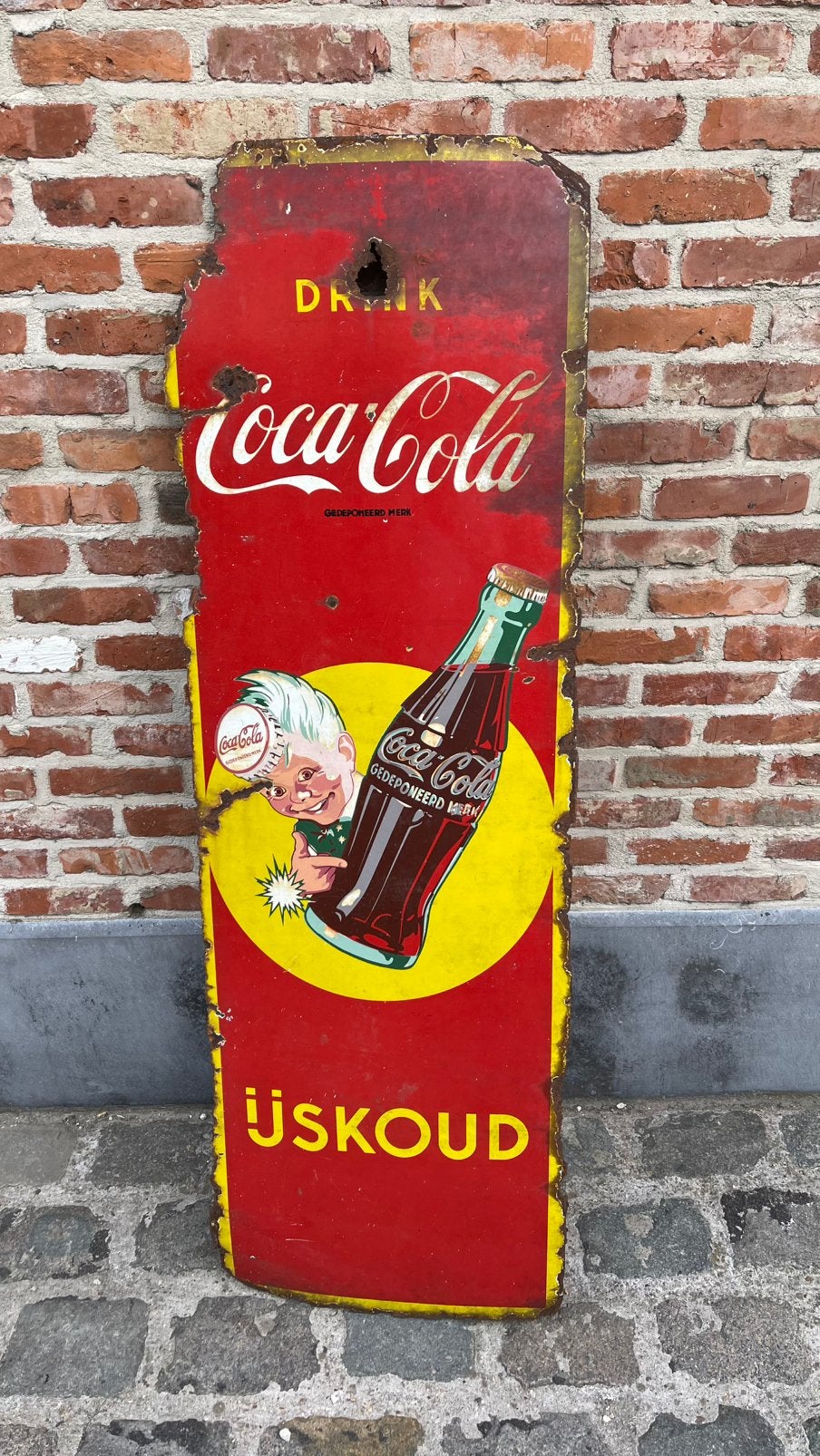 Plaque en émail Coca Cola Sprite Boy., Collections, Enlèvement, Utilisé, Panneau publicitaire