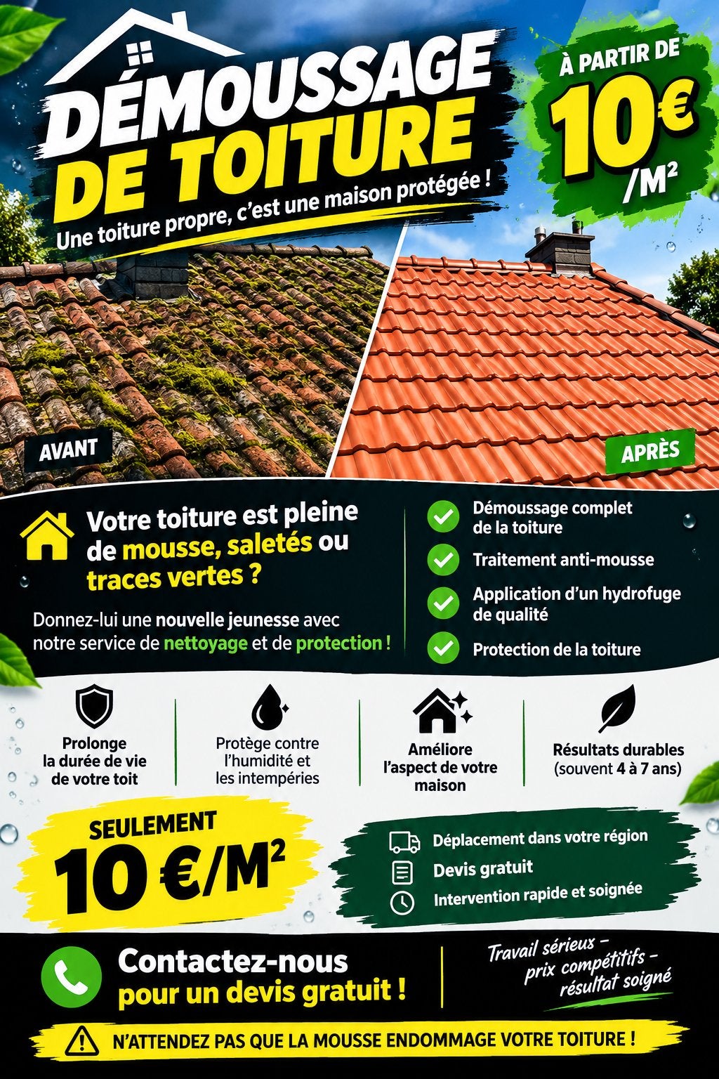 DÉMOUSSAGE DE TOITURE, Bricolage & Construction, Enlèvement