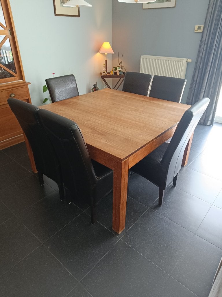 Houten eetkamer tafel en 6 stoelen, Huis en Inrichting, Tafels | Eettafels, Ophalen, Overige materialen, Vierkant, Zo goed als nieuw