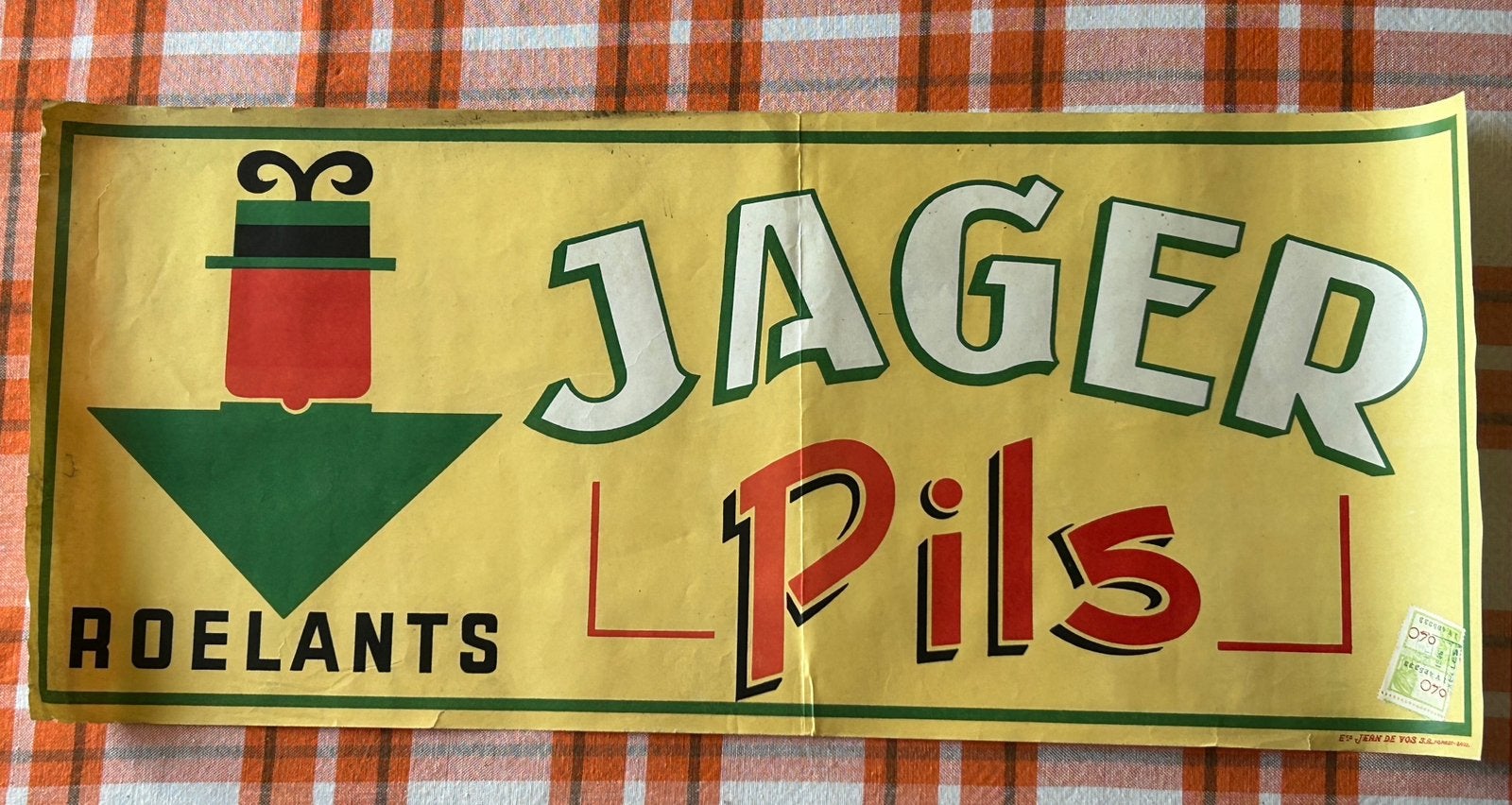 Affiche de la brasserie Roelants jager pils, Collections, Enlèvement ou Envoi, Comme neuf