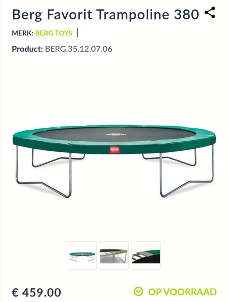 Trampoline Berg champion green 380, Kinderen en Baby's, Speelgoed | Buiten | Trampolines, Ophalen, Nieuw