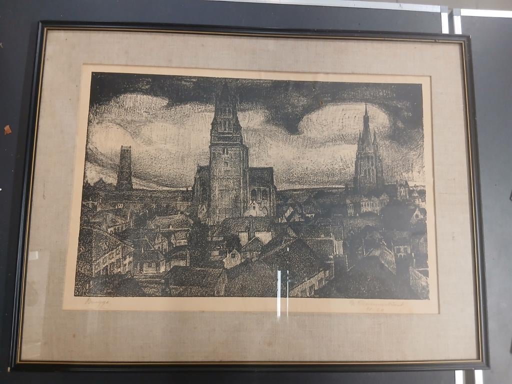 2 etsen van Gustaaf crommelynck van Brugge en Gent, Antiek en Kunst, Ophalen