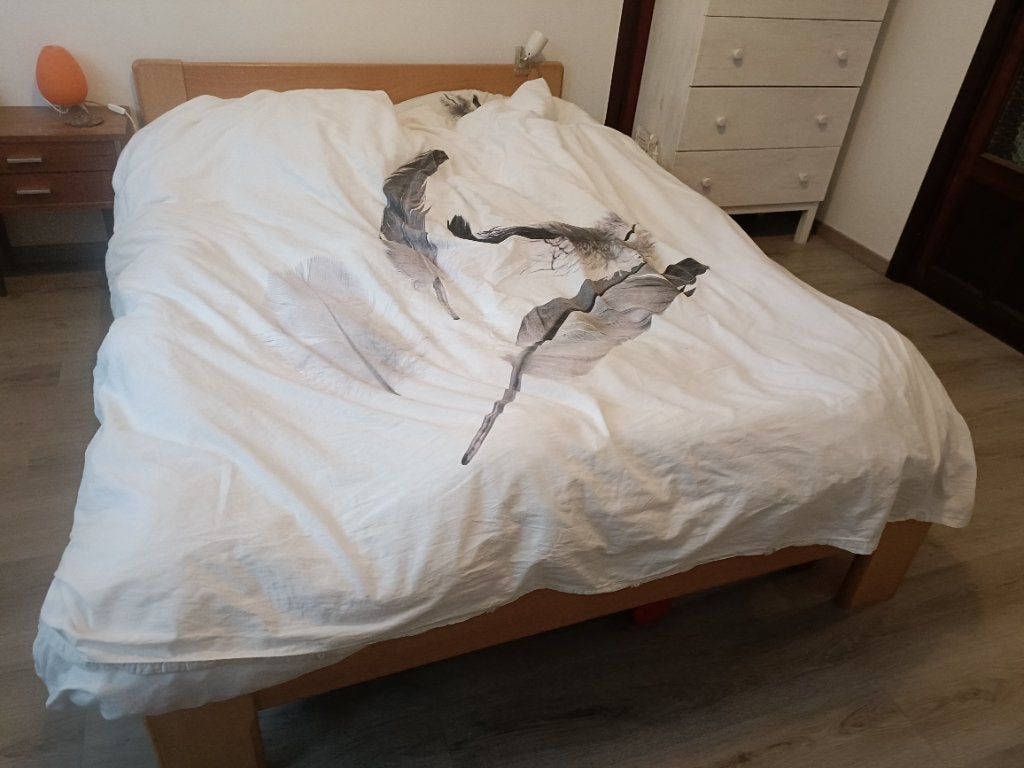 Houten bed te koop, Ophalen, Gebruikt, Bruin, 140 cm