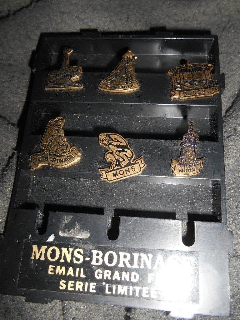 Coffret de 6 pin's Mons-Borinage émail grand feu, Collections, Enlèvement ou Envoi