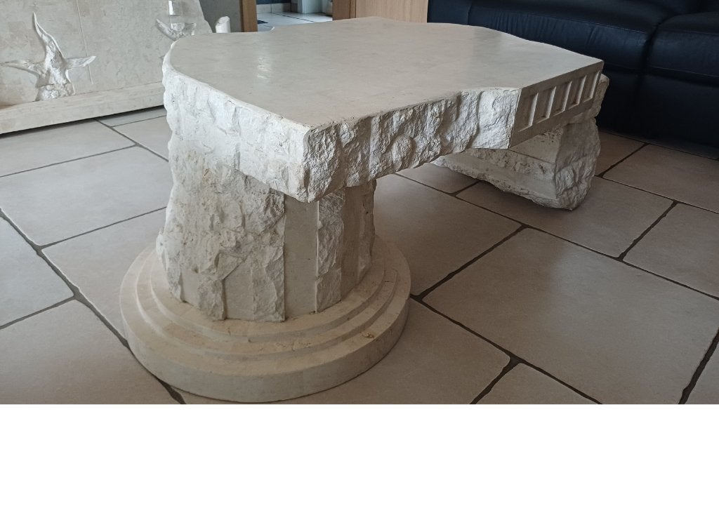 Table basse design "GREC" en pierre sculptée – 130 x 70 cm, Enlèvement