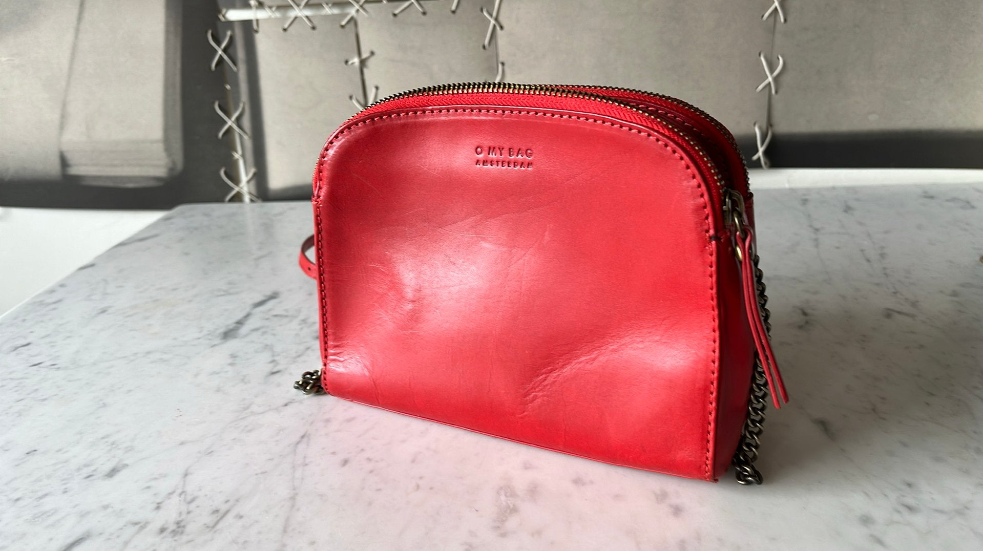 Rode lederen handtas oh my bag, Ophalen of Verzenden, Zo goed als nieuw
