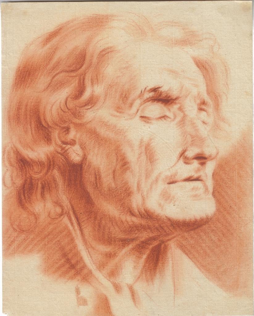 Jean-Baptiste Greuze (toegeschr) krijttekening "Dodenmasker", Antiek en Kunst, Ophalen