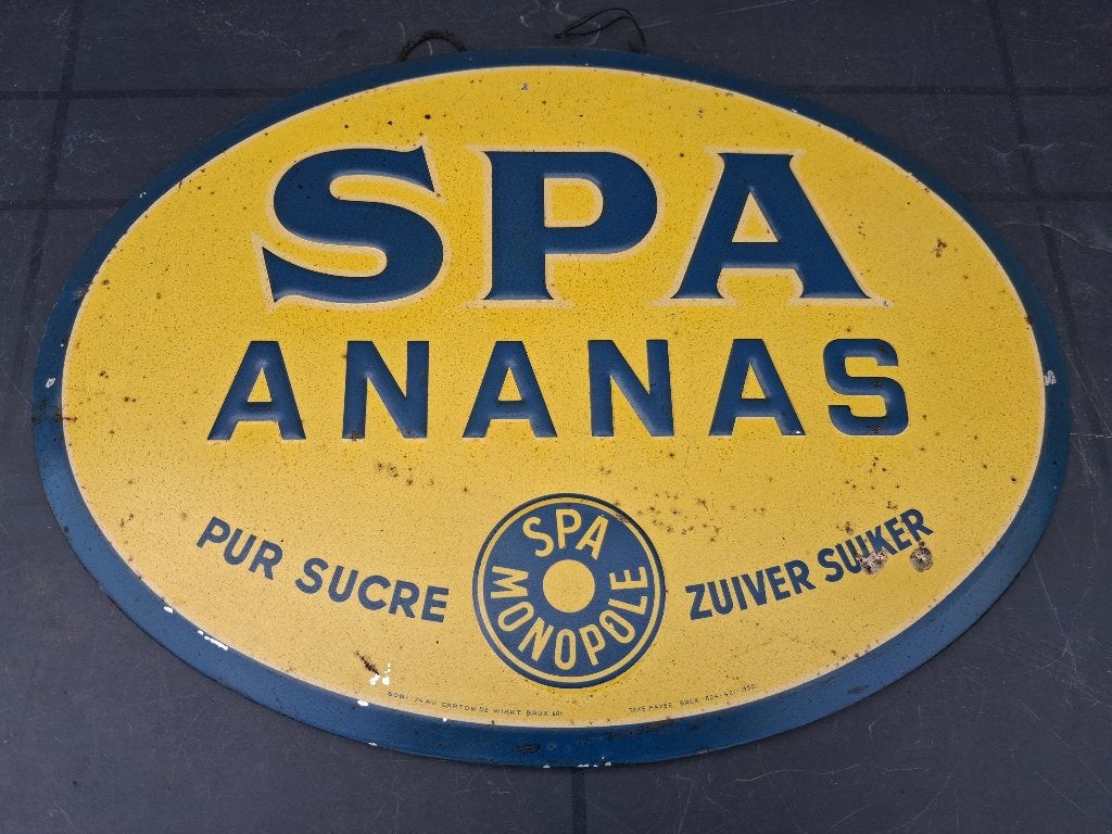 oud reclamebord in blik  SPA MONOPOLE 1950, Verzamelen, Merken en Reclamevoorwerpen, Ophalen of Verzenden, Gebruikt, Reclamebord