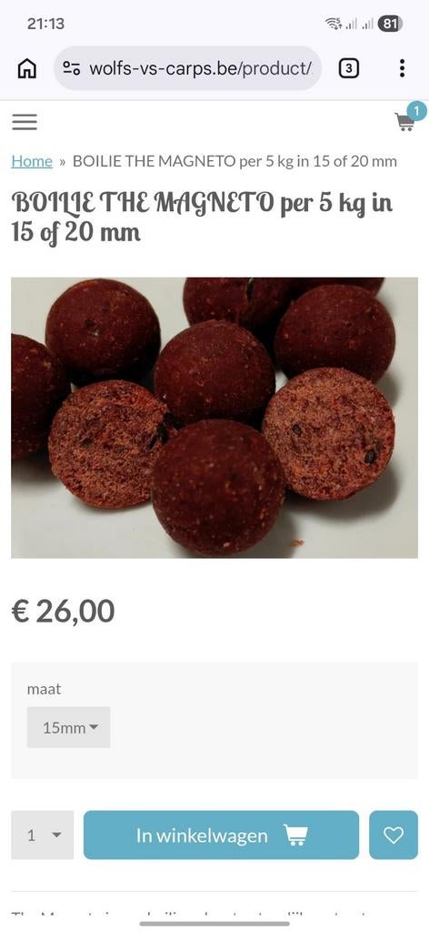 boilies MAGNETO   15 of 20 mm  per 5 kg, Watersport en Boten, Ophalen, Nieuw