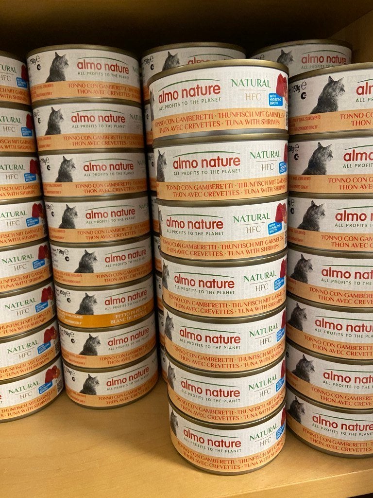 Almo Nature HFC cat 60 boîtes de thon aux crevettes, Enlèvement ou Envoi, Chat
