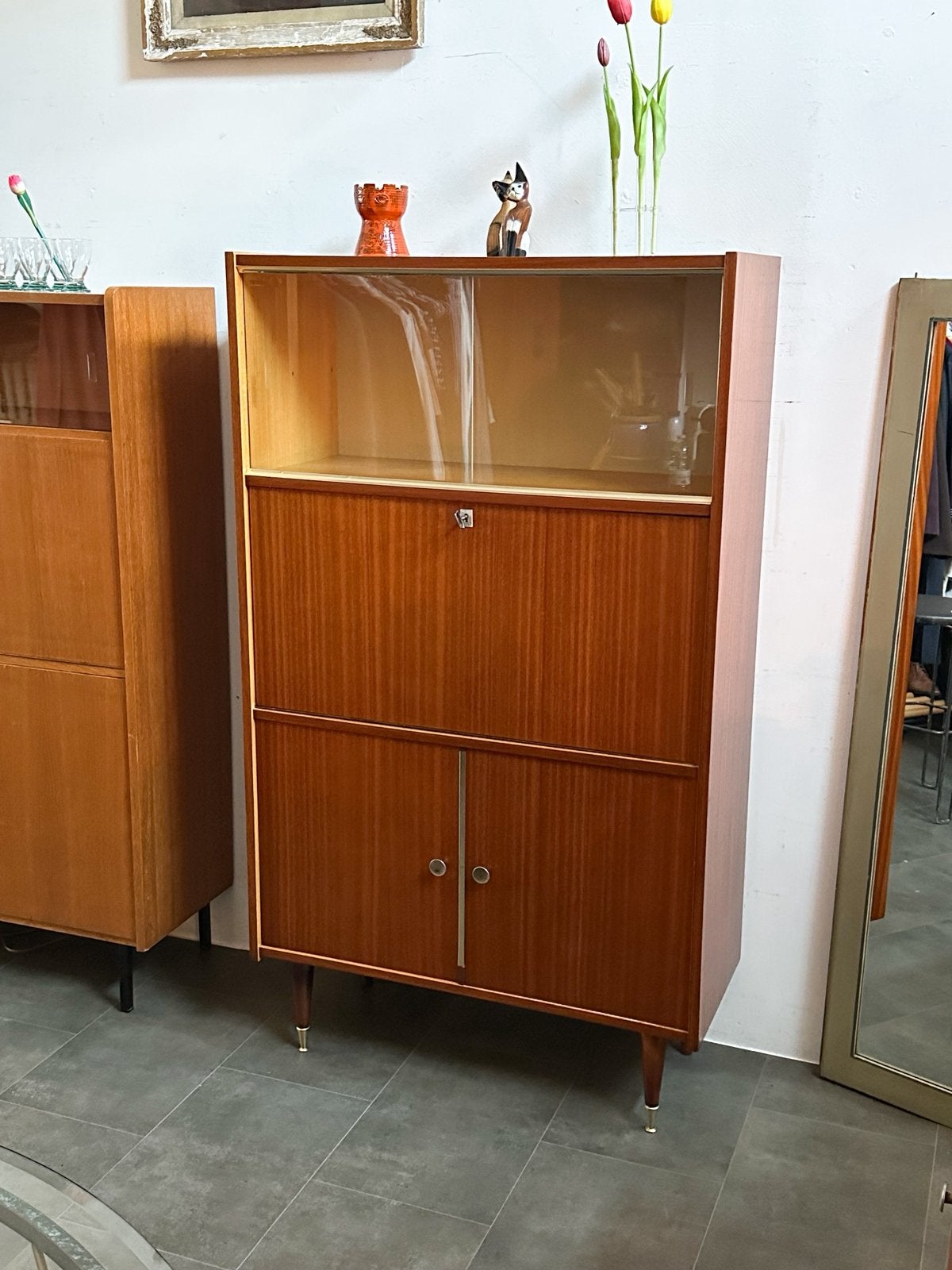 Secrétaire / bureau plaqué en teck, Maison & Meubles, Enlèvement, Comme neuf