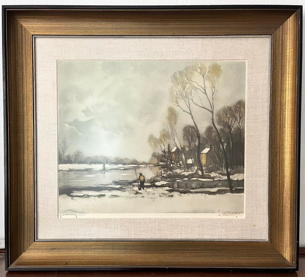 Lithografie van werk van Saverys, ( R.Hebbelinck), Enlèvement