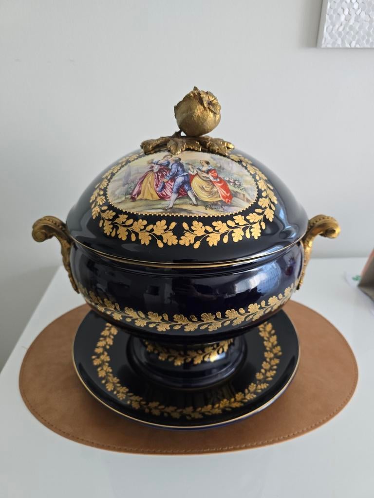 Prachtige A.C.F. Décor de Sèvres Porseleinen Soepkom, Antiek en Kunst, Ophalen of Verzenden