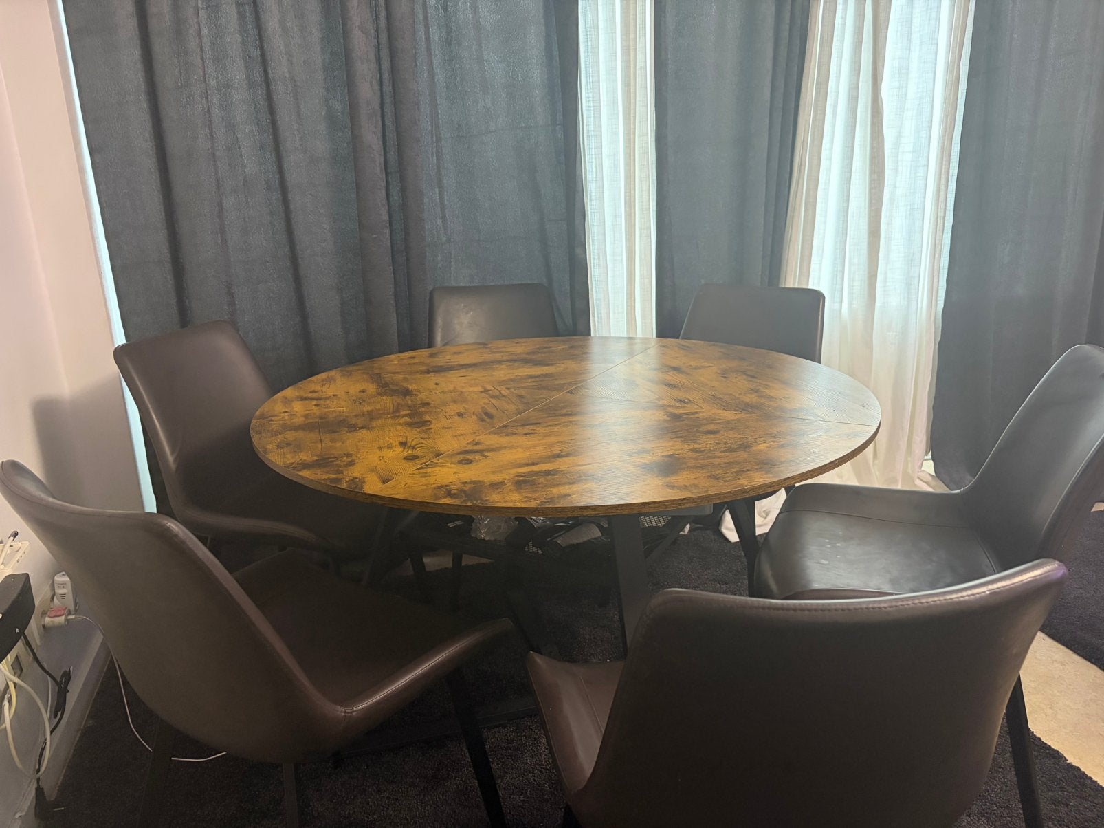 Ensemble Table à Manger Ronde Industrielle + 6 Chaises Simil, Maison & Meubles, Enlèvement, Utilisé, 4 à 6 chaises