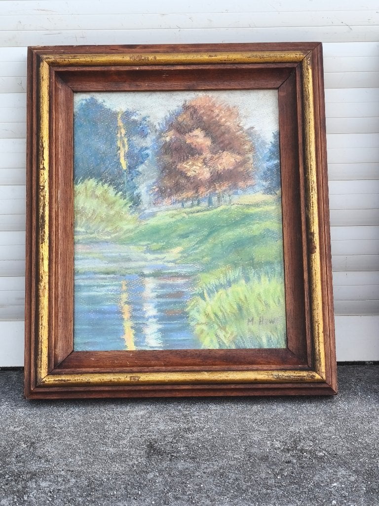 Pastel paysage signe marie howet, Antiek en Kunst, Ophalen of Verzenden