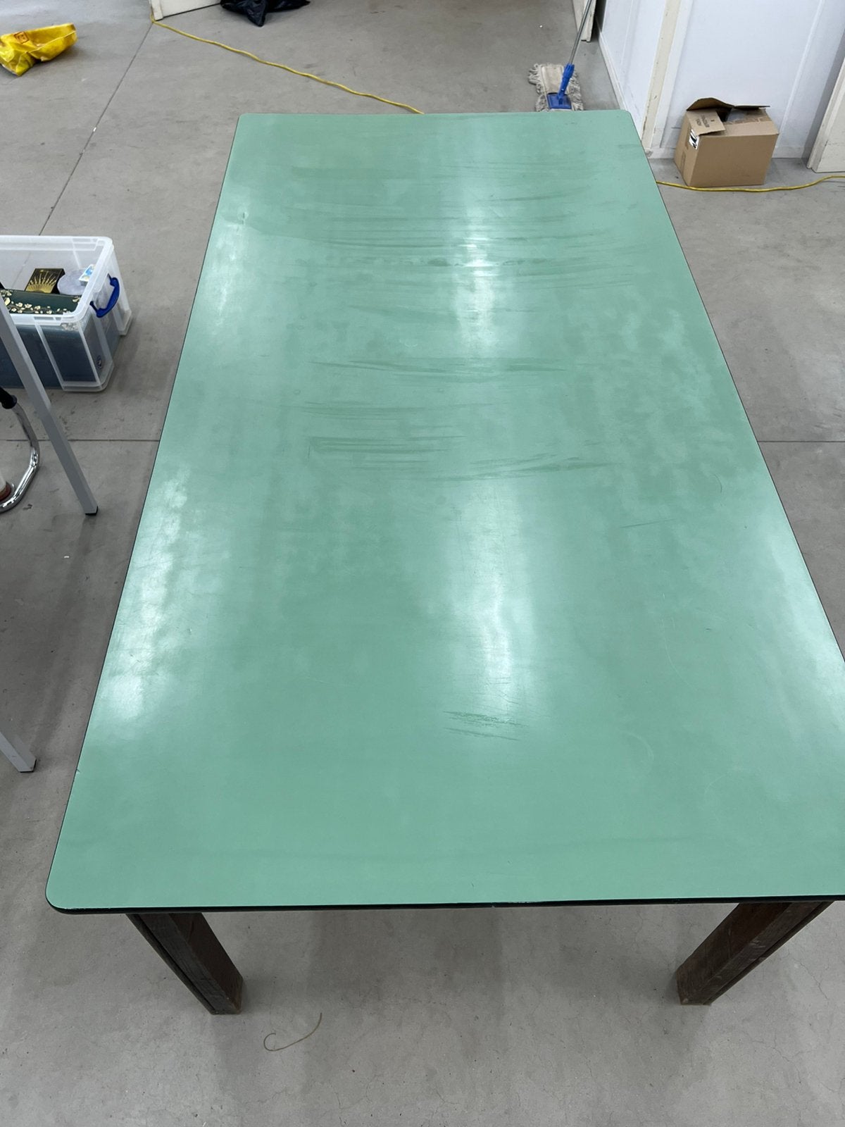 Oude tafel met ‘mica’ blad 200x101,5cm, Huis en Inrichting, Tafels | Eettafels, Ophalen, Gebruikt, 100 tot 150 cm, Vijf personen of meer