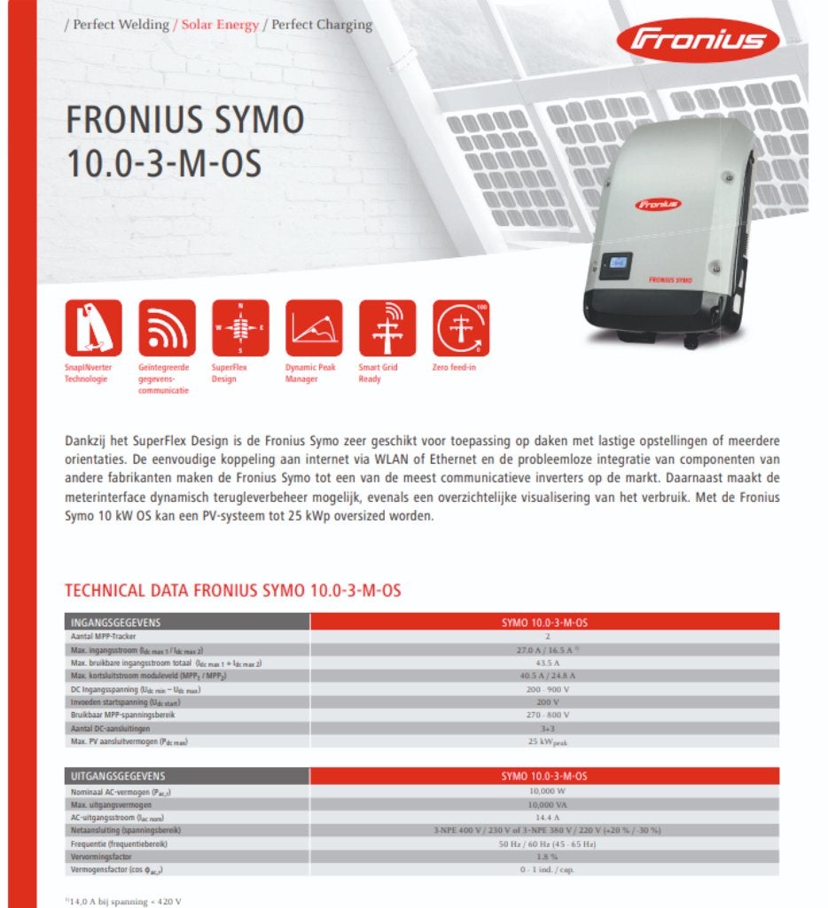Omvormer Fronius Symo10kw, Doe-het-zelf en Bouw, Zonnepanelen en Toebehoren, Ophalen, Gebruikt, Compleet systeem