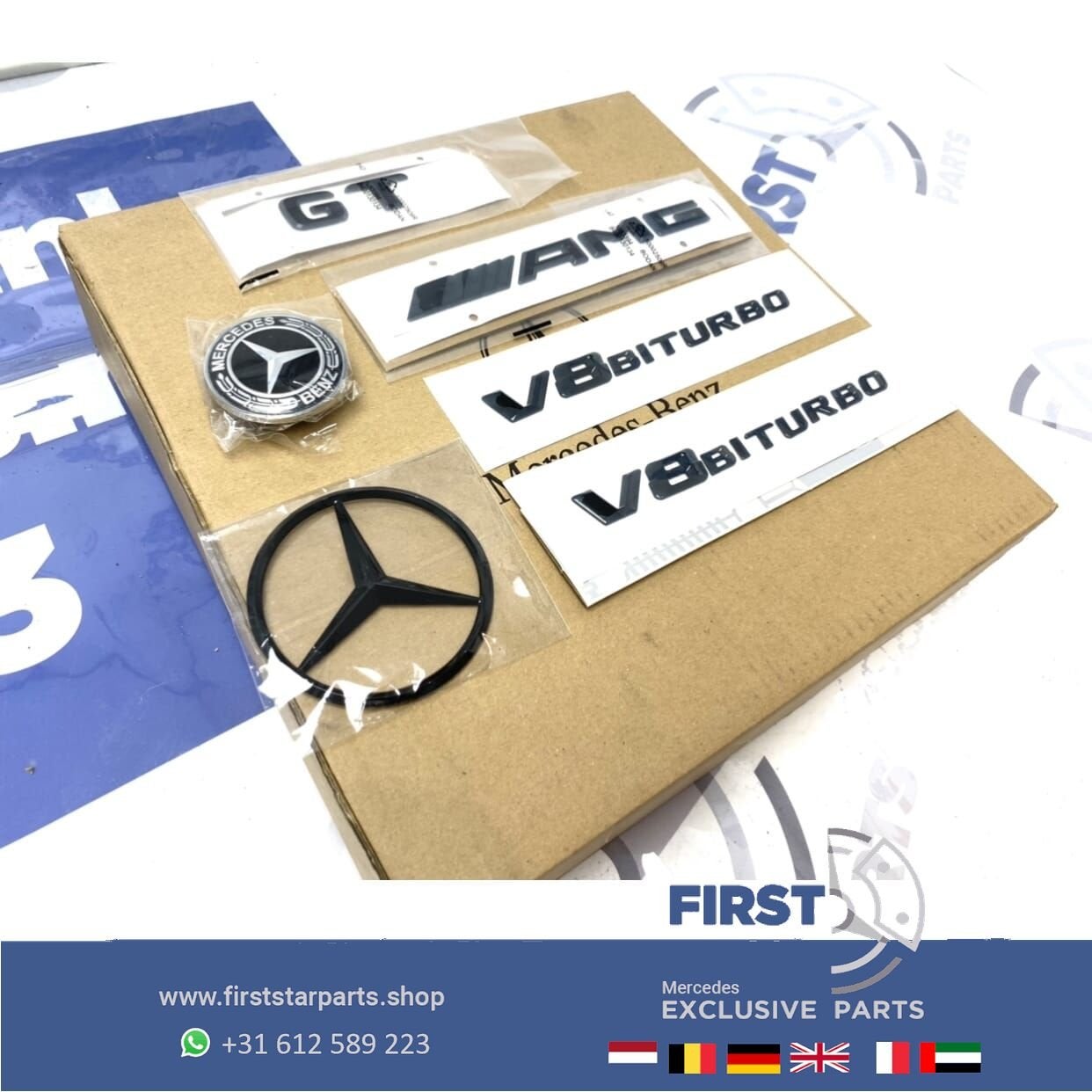 W190 GT C S R AMG LOGO EMBLEMEN SET ZWART BADGES 2016-2024 G, Gebruikt, -, Ophalen of Verzenden, -
