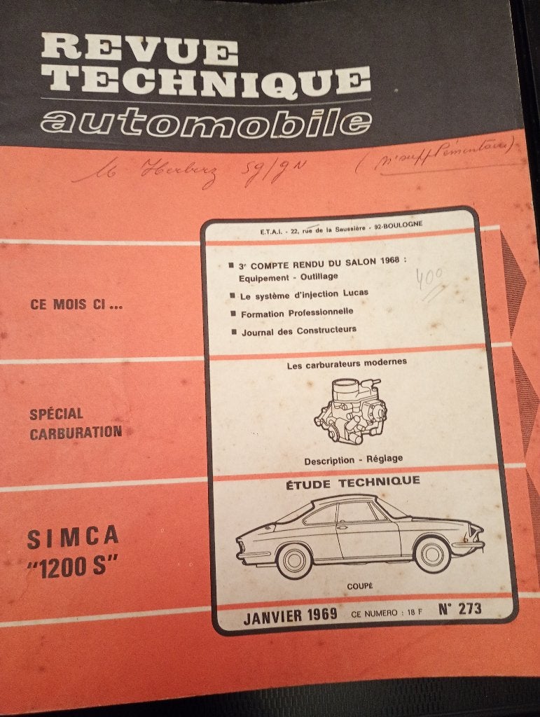 revue technique simca 1200S de 1967-1968, Ophalen of Verzenden