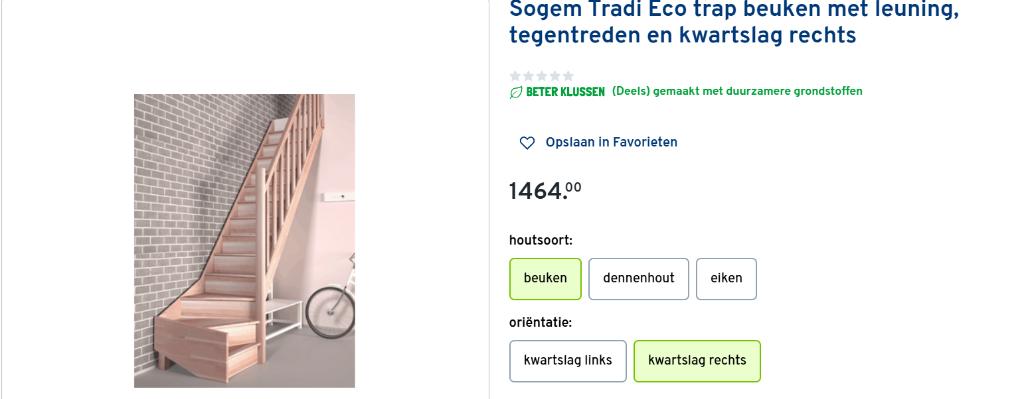 Sogem Tradi Beuken trap beuken kwartslag rechts, Ophalen, Nieuw, Trap, 2 tot 4 meter